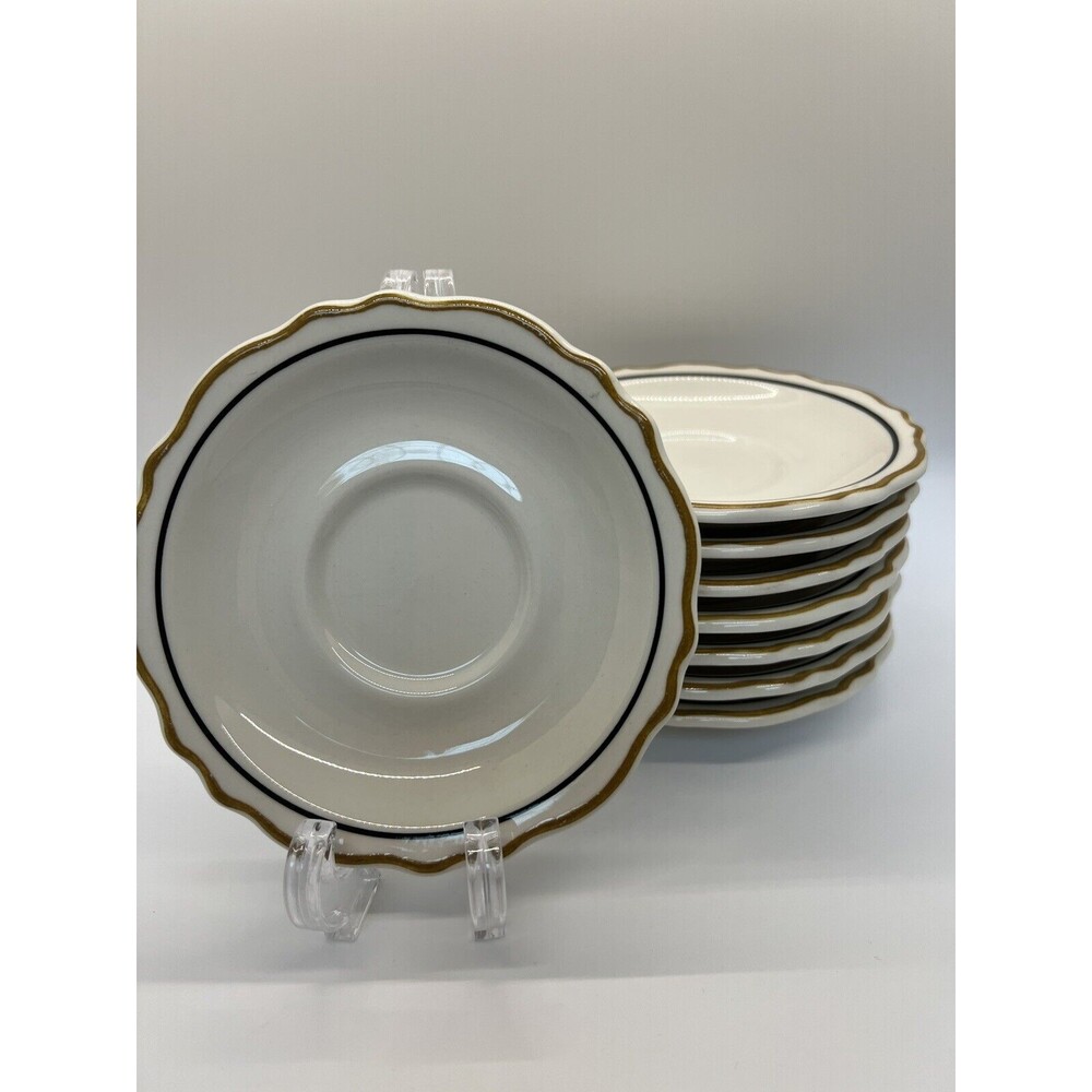 Vintage Homer Laughlin Dorado Saucer Set of  8 Mustard & Black 5 3/8”
